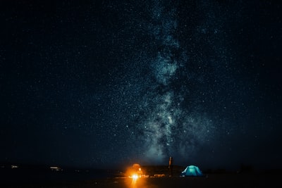 风景照片露营的帐篷在布满星星的夜晚
